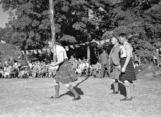 Photo from 1934, tossing the caber at the Highland Games, Isle of Skye